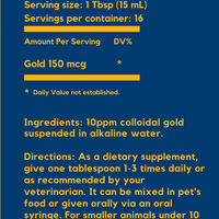 Colloidal Gold for Pets 10 ppm, 8 fl oz Bottle: Natural Calming & Brain Health Aid