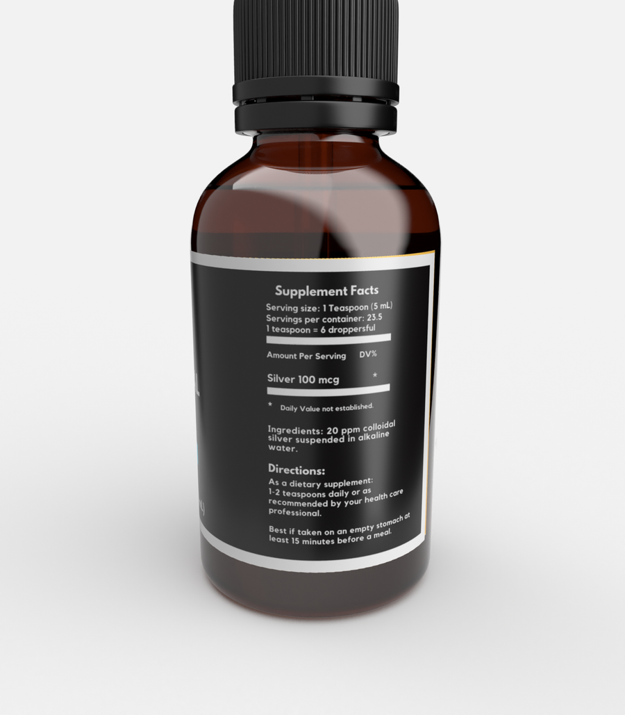 Colloidal Silver 20 ppm - Immune Support, 4 fl oz Amber Glass Dropper Bottle